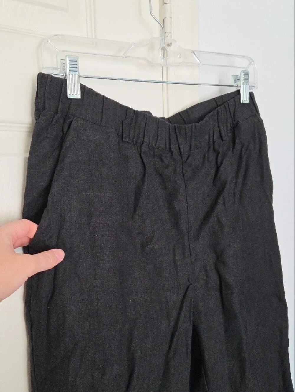 Quince Womans Linen Black Casual Elastic Waist Pants Large